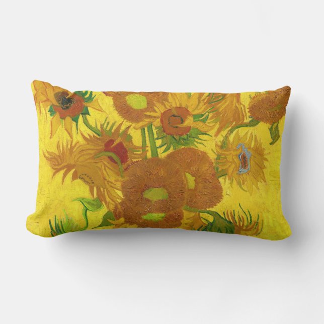 Van Gogh Fifteen Sunflowers In A Vase Fine Art Lumbar Cushion (Front)