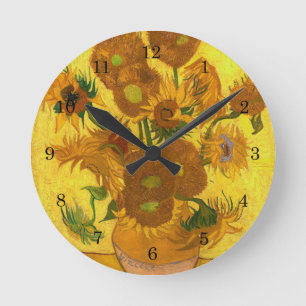 Van Gogh Fifteen Sunflowers In A Vase Fine Art Round Clock
