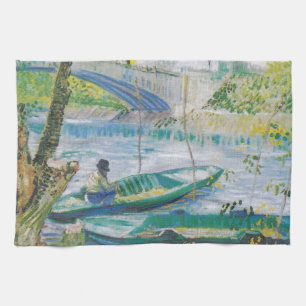 Van Gogh Fishermen and boats in the Pont de Clichy Tea Towel