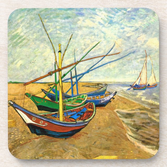 Van Gogh Fishing Boats on Beach at Saintes Maries Coaster (Front)