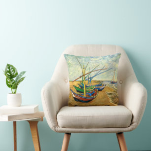 Van Gogh Fishing Boats on Beach at Saintes Maries Cushion