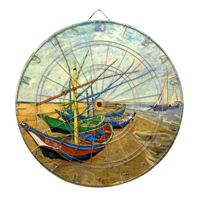 Van Gogh Fishing Boats on Beach at Saintes Maries Dartboard (Front)