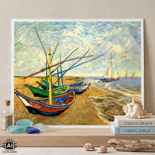 Van Gogh Fishing Boats on Beach at Saintes Maries Poster