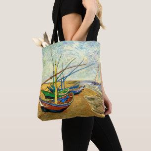 Van Gogh Fishing Boats on Beach at Saintes Maries Tote Bag