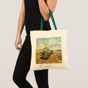 Van Gogh Fishing Boats on Beach at Saintes Maries Tote Bag