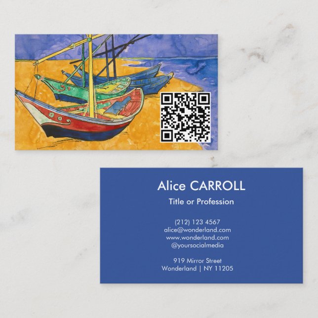 Van Gogh - Fishing Boats on the Beach - QR Code Business Card (Front/Back)