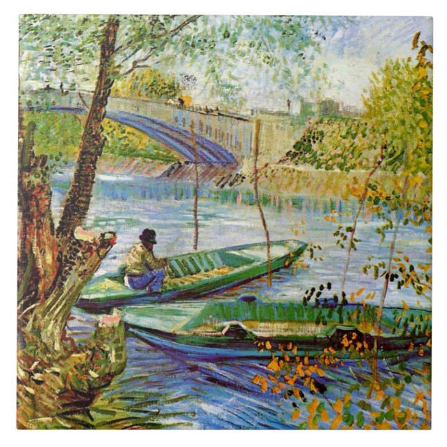 Van Gogh - Fishing in the Spring Ceramic Tile (Front)
