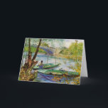 Van Gogh Fishing in the Spring, Pont de Clichy Card<br><div class="desc">Fishing in the Spring, the Pont de Clichy by Vincent van Gogh is a vintage fine art post impressionism maritime painting featuring a man in a boat fishing in the Seine river in springtime at the Pont de Clichy bridge. About the artist: Vincent Willem van Gogh was a Post Impressionist...</div>