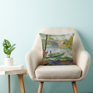 Van Gogh Fishing in the Spring, Pont de Clichy Cushion