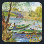 Van Gogh - Fishing in the Spring Square Sticker<br><div class="desc">Vincent van Gogh's famous painting,   Fishing in the Spring.</div>