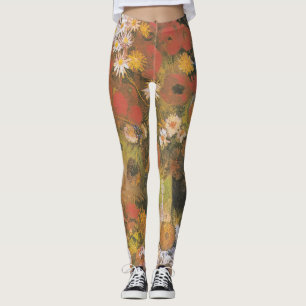 Van Gogh Floral Still Life Red Poppies & Roses Leggings