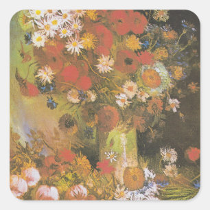 Van Gogh Floral Still Life Red Poppies & Roses Square Sticker