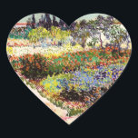 Van Gogh Flowering Garden At Arles Floral Fine Art Heart Sticker<br><div class="desc">Vincent Van Gogh Flowering Garden At Arles With Path Fine Art Vincent Willem van Gogh was a Post-Impressionist painter whose work had a far-reaching influence on 20th-century art. His output includes portraits, self portraits, landscapes and still lifes of cypresses, flower fields, trees in bloom, gardens, wheat fields and flowers. Between...</div>