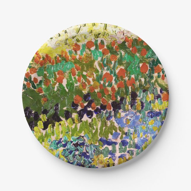 Van Gogh Flowering Garden At Arles Floral Fine Art Paper Plate (Front)