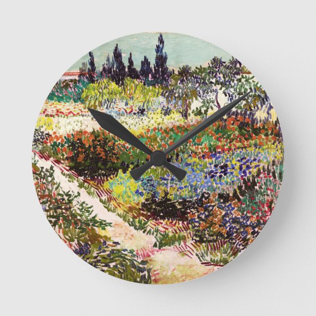 Van Gogh Flowering Garden At Arles Floral Fine Art Round Clock (Front)
