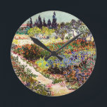 Van Gogh Flowering Garden At Arles Floral Fine Art Round Clock<br><div class="desc">Vincent Van Gogh Flowering Garden At Arles With Path Fine Art Vincent Willem van Gogh was a Post-Impressionist painter whose work had a far-reaching influence on 20th-century art. His output includes portraits, self portraits, landscapes and still lifes of cypresses, flower fields, trees in bloom, gardens, wheat fields and flowers. Between...</div>