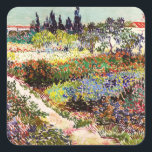 Van Gogh Flowering Garden At Arles Floral Fine Art Square Sticker<br><div class="desc">Vincent Van Gogh Flowering Garden At Arles With Path Fine Art Vincent Willem van Gogh was a Post-Impressionist painter whose work had a far-reaching influence on 20th-century art. His output includes portraits, self portraits, landscapes and still lifes of cypresses, flower fields, trees in bloom, gardens, wheat fields and flowers. Between...</div>