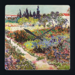 Van Gogh Flowering Garden At Arles Floral Fine Art Square Wall Clock<br><div class="desc">Vincent Van Gogh Flowering Garden At Arles With Path Fine Art Vincent Willem van Gogh was a Post-Impressionist painter whose work had a far-reaching influence on 20th-century art. His output includes portraits, self portraits, landscapes and still lifes of cypresses, flower fields, trees in bloom, gardens, wheat fields and flowers. Between...</div>
