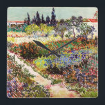 Van Gogh Flowering Garden At Arles Floral Fine Art Square Wall Clock<br><div class="desc">Vincent Van Gogh Flowering Garden At Arles With Path Fine Art Vincent Willem van Gogh was a Post-Impressionist painter whose work had a far-reaching influence on 20th-century art. His output includes portraits, self portraits, landscapes and still lifes of cypresses, flower fields, trees in bloom, gardens, wheat fields and flowers. Between...</div>