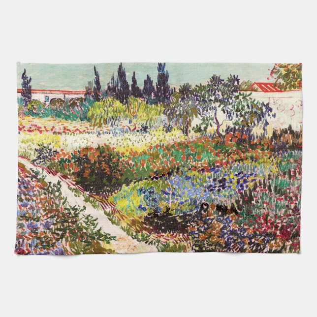 Van Gogh Flowering Garden At Arles Floral Fine Art Tea Towel (Horizontal)