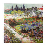 Van Gogh Flowering Garden At Arles Floral Fine Art Tile<br><div class="desc">Vincent Van Gogh Flowering Garden At Arles With Path Fine Art Vincent Willem van Gogh was a Post-Impressionist painter whose work had a far-reaching influence on 20th-century art. His output includes portraits, self portraits, landscapes and still lifes of cypresses, flower fields, trees in bloom, gardens, wheat fields and flowers. Between...</div>