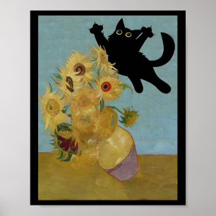 Van Gogh Flowers Cat Sunflowers Poster