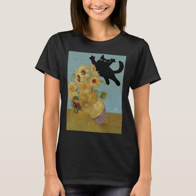 Van Gogh Flowers Cat Sunflowers  T-Shirt (Front)