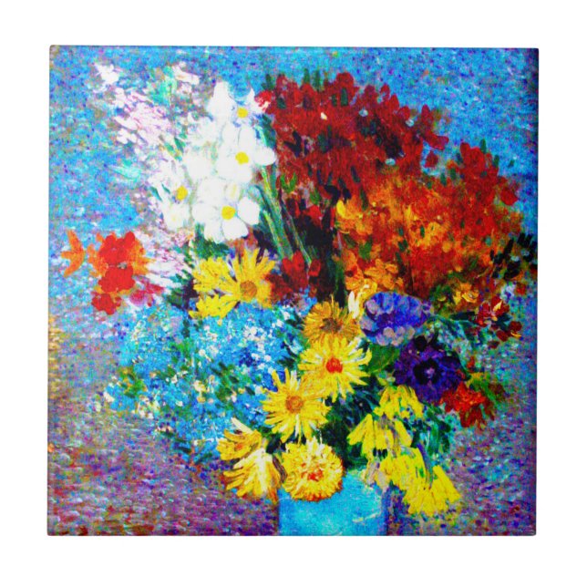 Van Gogh Flowers in a Blue Vase Ceramic Tile (Front)