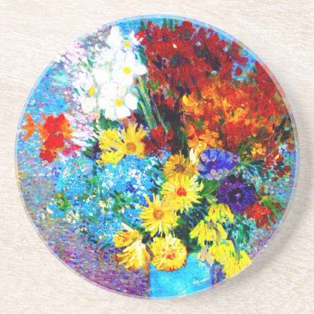 Van Gogh Flowers in a Blue Vase Coaster (Front)