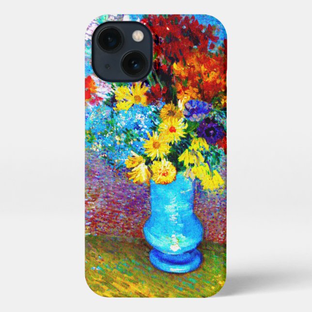 Van Gogh Flowers in a Blue Vase iPhone Case (Back)