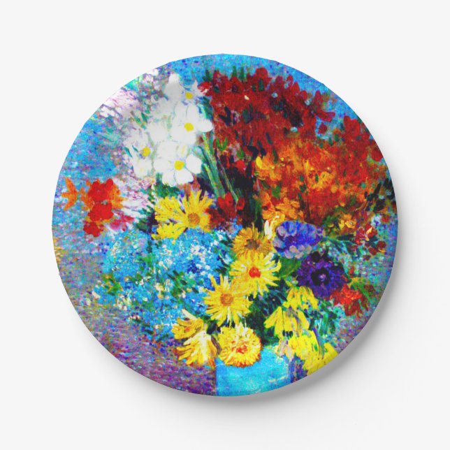 Van Gogh Flowers in a Blue Vase Paper Plate (Front)