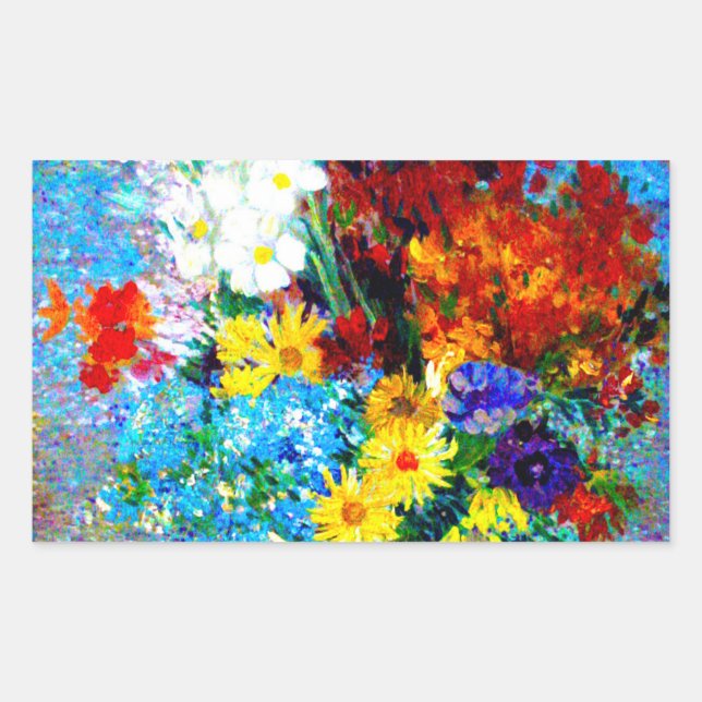 Van Gogh Flowers in a Blue Vase Rectangular Sticker (Front)