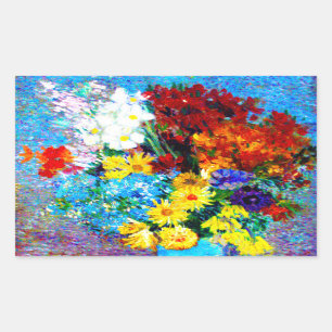 Van Gogh Flowers in a Blue Vase Rectangular Sticker