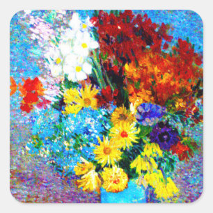 Van Gogh Flowers in a Blue Vase Square Sticker