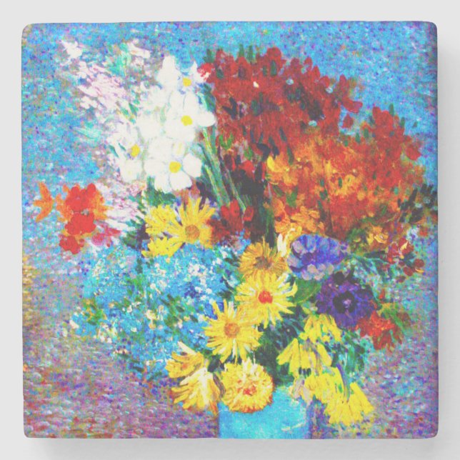 Van Gogh Flowers in a Blue Vase Stone Coaster (Front)