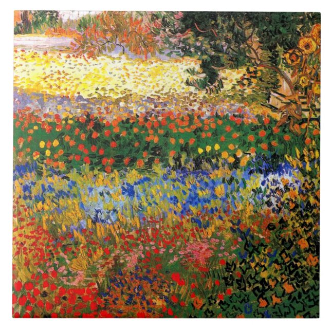 Van Gogh - Garden at Arles (aka Flowering Garden) Ceramic Tile (Front)