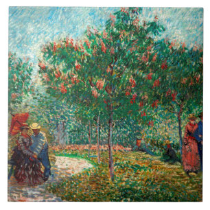 Van Gogh Garden in Montmartre with lovers Ceramic Tile