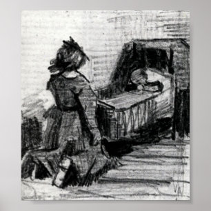 Van Gogh - Girl Kneeling in Front of a Cradle Poster