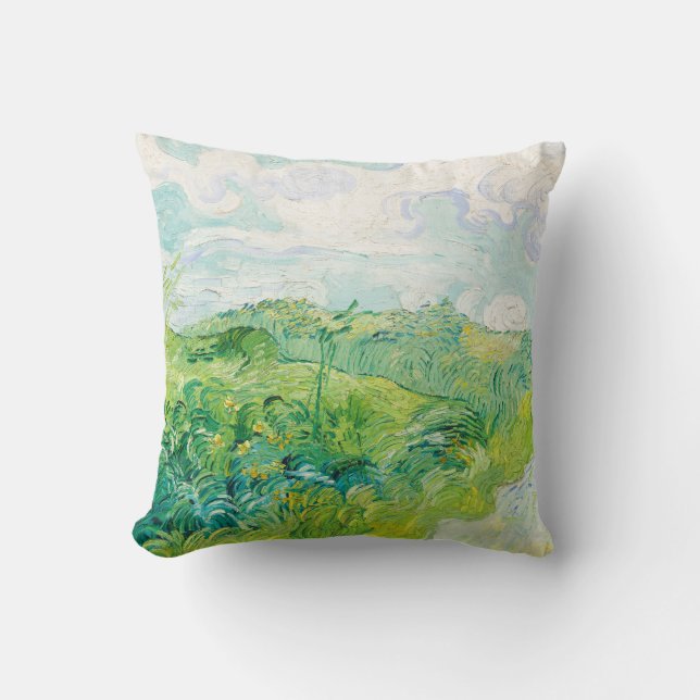 Van Gogh Green Wheat Fields Auvers. Impressionism Cushion (Front)
