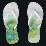 Van Gogh. Green Wheat Fields Auvers. Impressionism Thongs<br><div class="desc">Van Gogh "Green Wheat Fields,  Auvers" flip flops. Greenery Impressionism art.</div>