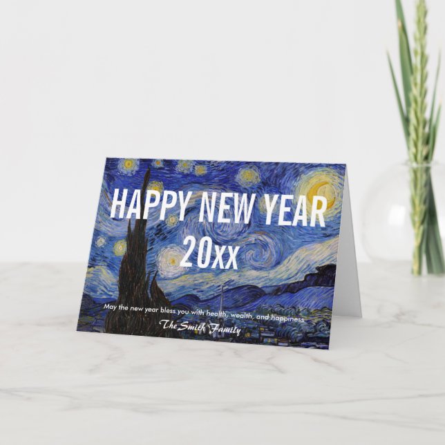 Van Gogh - Happy New Year with The Starry Night Holiday Card (Front)