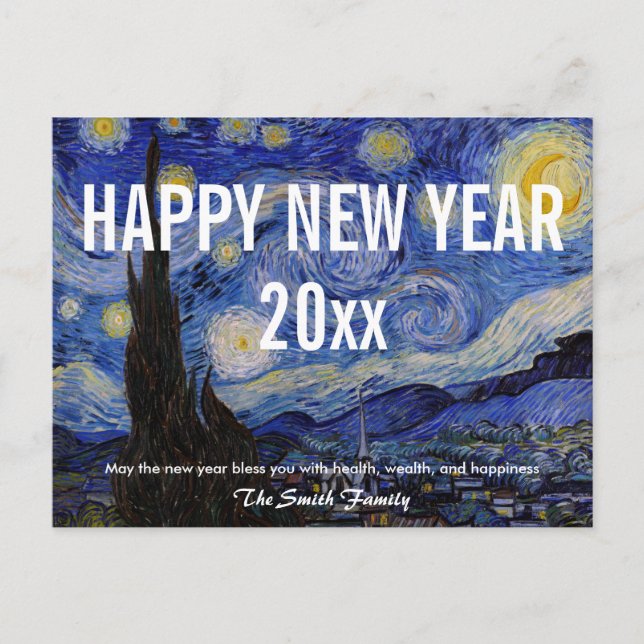 Van Gogh - Happy New Year with The Starry Night Postcard (Front)