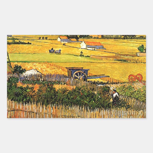 Van Gogh - Harvest at La Crau with Montmajour Rectangular Sticker (Front)