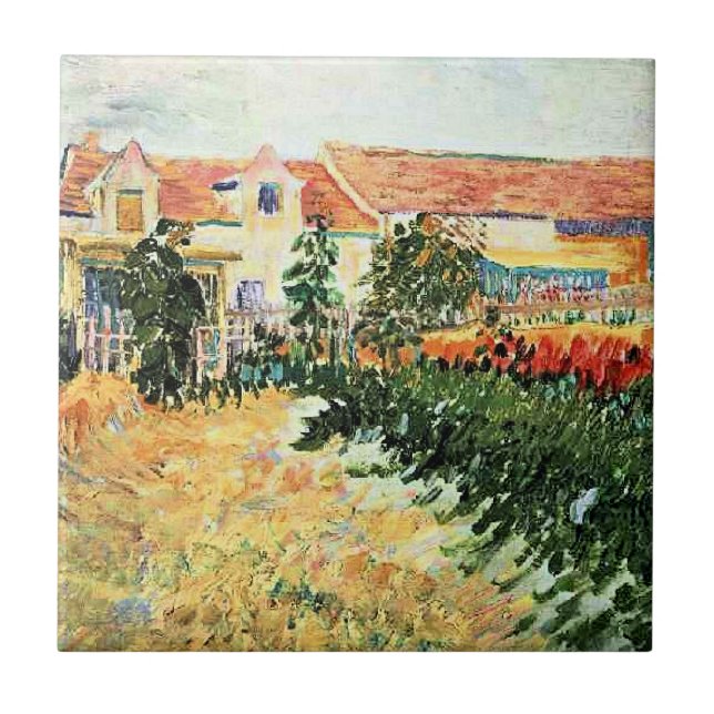 Van Gogh - House with Sunflowers Ceramic Tile (Front)