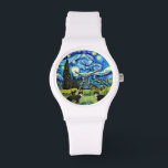 van Gogh inspired starry night cats Watch<br><div class="desc">The face of this watch was inspired by van Gogh and starry night.  These are cats enjoying a starry night.  The design on this is from my allboutcats art collection.</div>