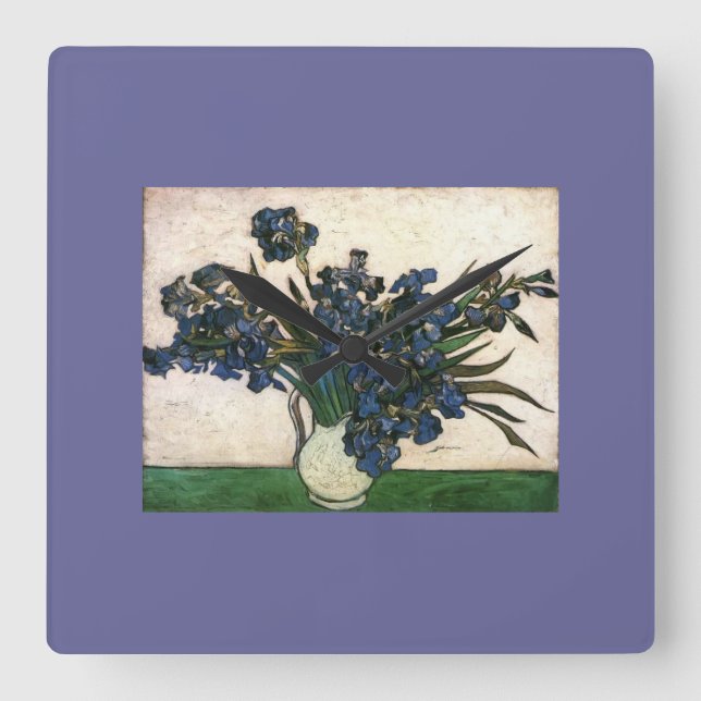 Van Gogh Iris Lavendar Square Wall Clock (Front)