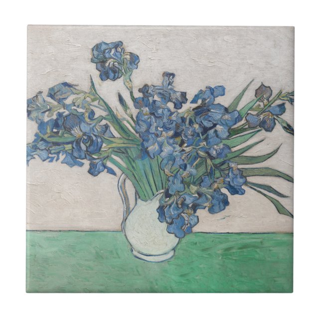 Van Gogh Iris Vase Painting Impressionism Ceramic Tile (Front)