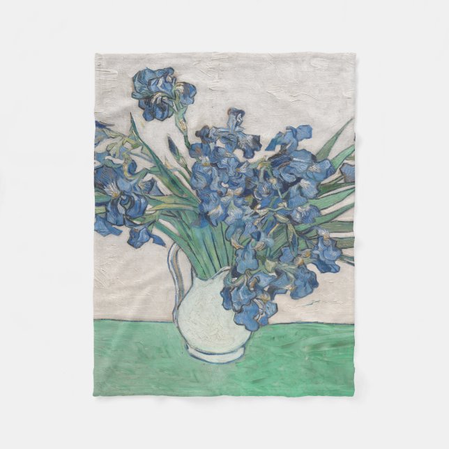 Van Gogh Iris Vase Painting Impressionism Fleece Blanket (Front)