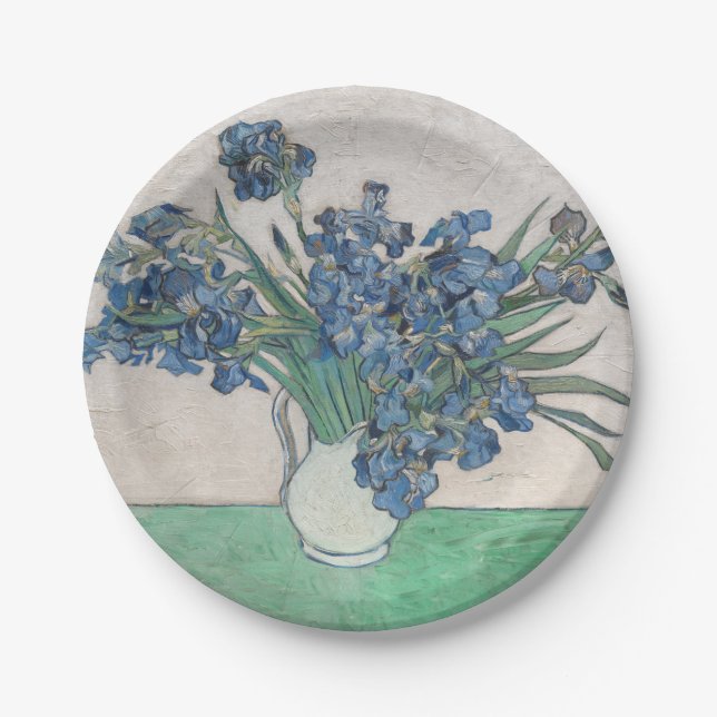 Van Gogh Iris Vase Painting Impressionism Paper Plate (Front)