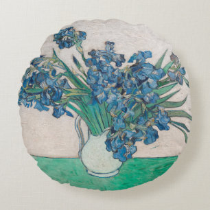 Van Gogh Iris Vase Painting Impressionism Round Cushion